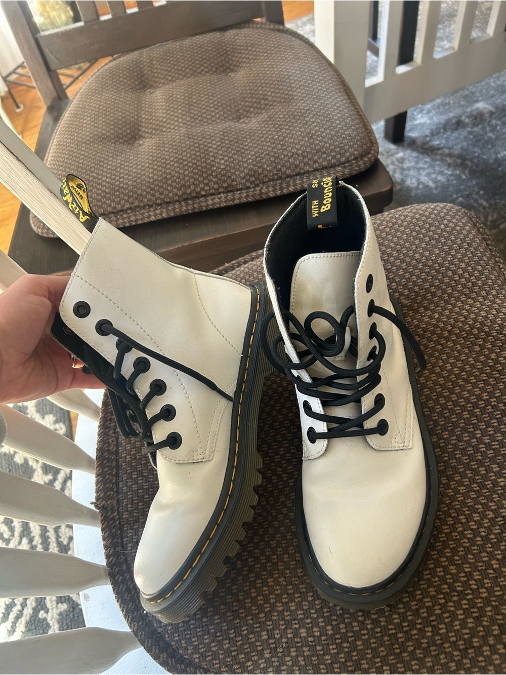 Dr. Martens White Leather Lace-Up Platform Boots with Black Laces